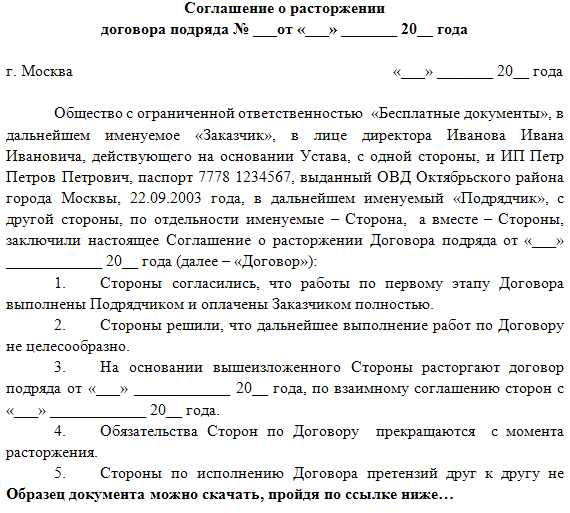 Отказ от договора оказания услуг в одностороннем порядке заказчиком образец